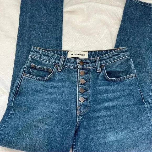 Reformation Mid Rise Button Fly Denim Jeans 24 - Picture 8 of 16